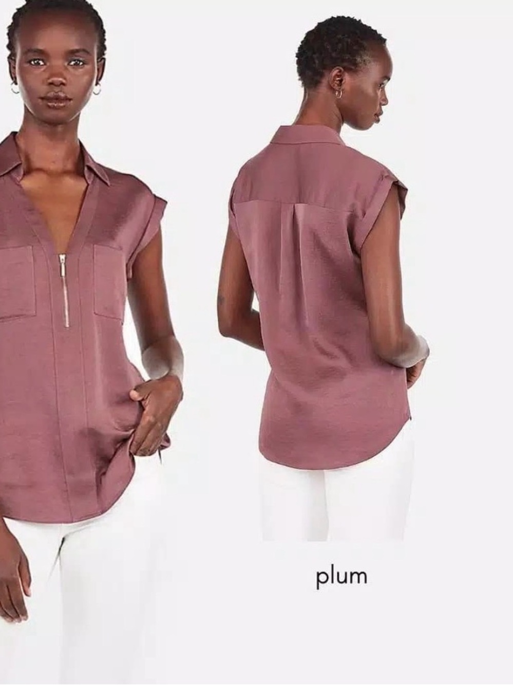 Express Plum Zip-Front Sleeveless Button Down Shirt